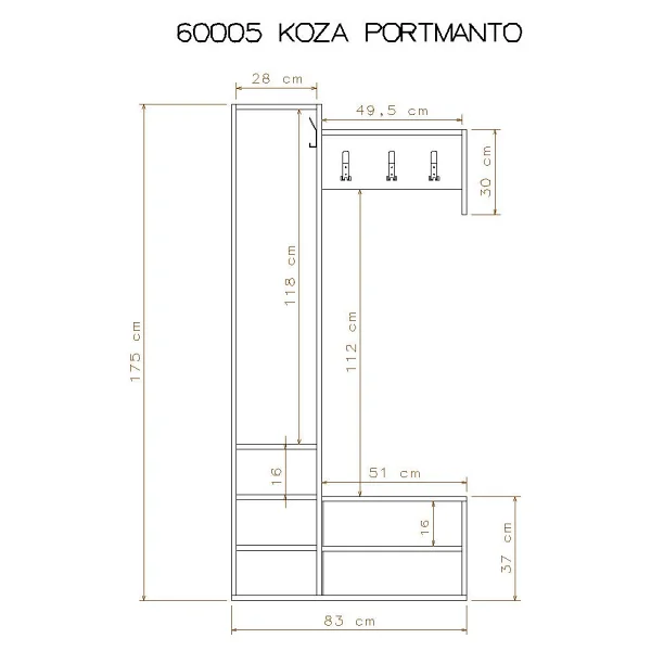 Lagomood Lagomood Koza Portmanto Beyaz Meşe - Görsel 4