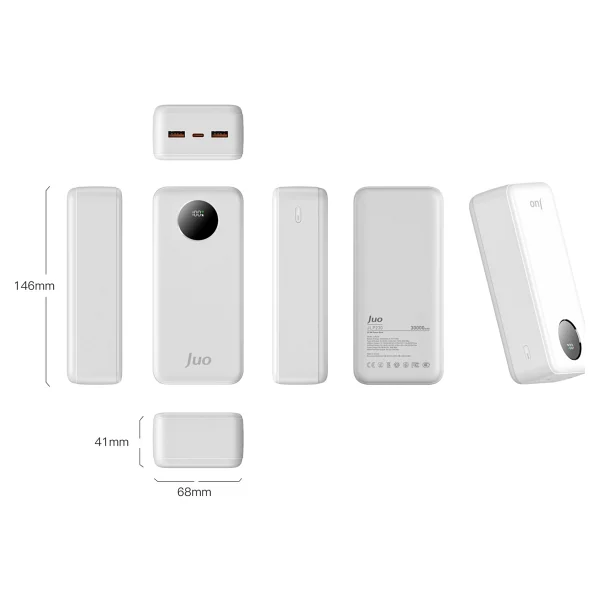 Juo 30000mah 22.5w Dijital LED Ekranlı Taşınabilir Hızlı Şarj Cihazı Powerbank Beyaz - Görsel 3