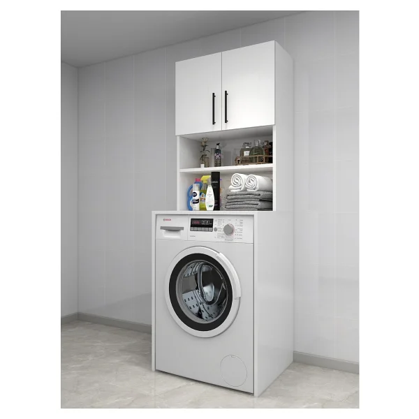 Papatya Çamaşır Makinesi Dolabı, Banyo Dolabı, 4 Raflı, Kapaklı, - Görsel 6