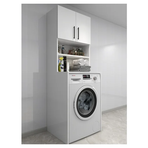 Papatya Çamaşır Makinesi Dolabı, Banyo Dolabı, 4 Raflı, Kapaklı, - Görsel 5
