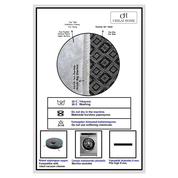 Chilai Home Black Frame 3'lü Set Banyo Halısı Djtbanyobanyo - Görsel 3