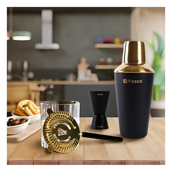 Vosco 3 Parça Paslanmaz Çelik Kokteyl Shaker Seti (Gold) - Görsel 8