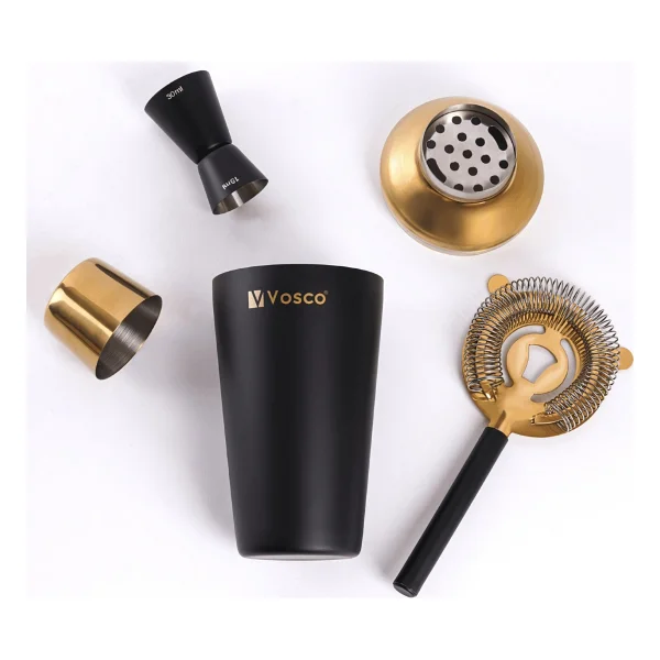 Vosco 3 Parça Paslanmaz Çelik Kokteyl Shaker Seti (Gold) - Görsel 2