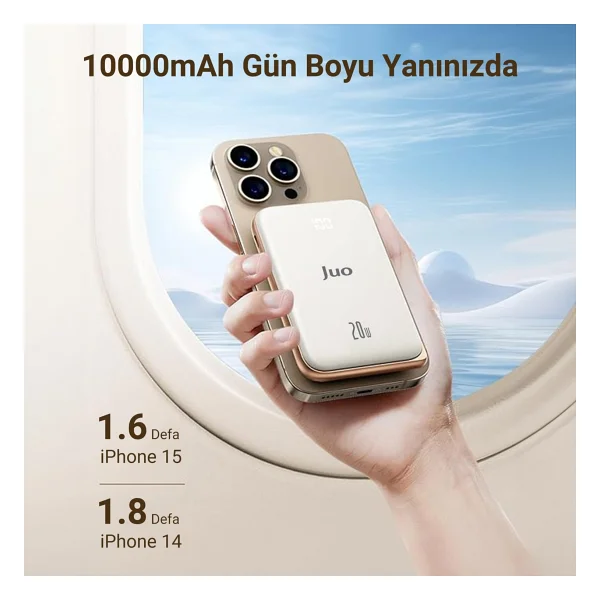 Juo Magsafe Powerbank 10000mah Standlı 20w Dahili Type-C Kablolu Taşınabilir Hızlı Şarj Cihazı Beyaz - Görsel 4