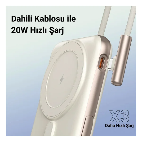 Juo Magsafe Powerbank 10000mah Standlı 20w Dahili Type-C Kablolu Taşınabilir Hızlı Şarj Cihazı Beyaz - Görsel 5
