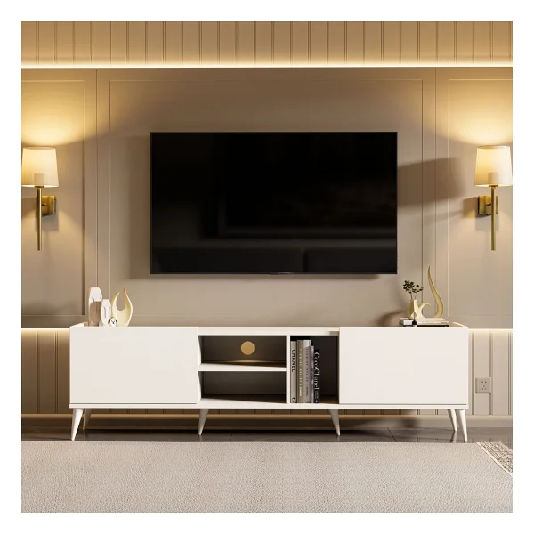 Mezza 1320 Elegante 180 Cm Beyaz TV Ünitesi Modern Tasarım Ve Suntalam Malzeme İle - Görsel 3