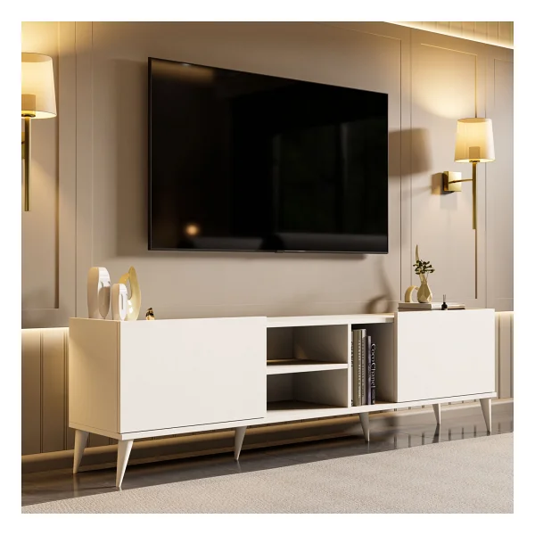 Mezza 1320 Elegante 180 Cm Beyaz TV Ünitesi Modern Tasarım Ve Suntalam Malzeme İle - Görsel 4