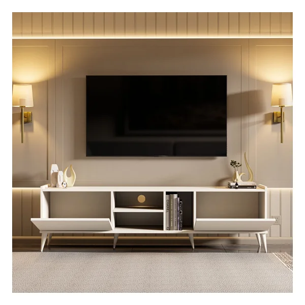 Mezza 1320 Elegante 180 Cm Beyaz TV Ünitesi Modern Tasarım Ve Suntalam Malzeme İle - Görsel 6
