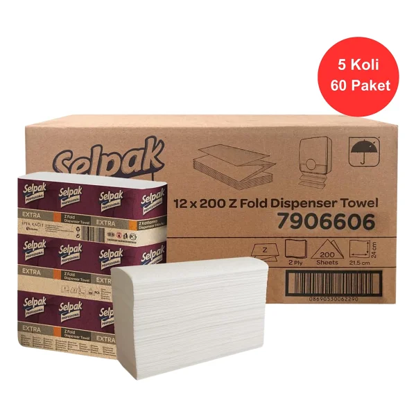 Selpak Professional Extra Z Katlı 200 Yaprak 12 Adet 5 Paket Dispenser Havlu - Görsel 2