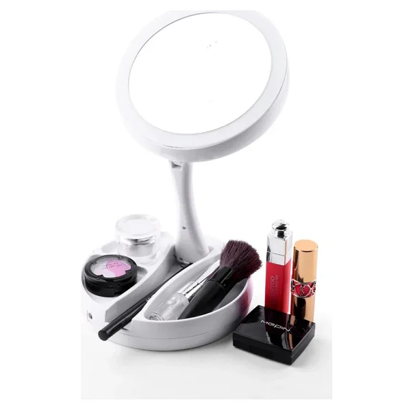 Monozone 10x Katlanabilir Makyaj Aynası - Çift Taraflı - USB Vanity LED Işıklı - Büyüteçli Ayna - Görsel 2