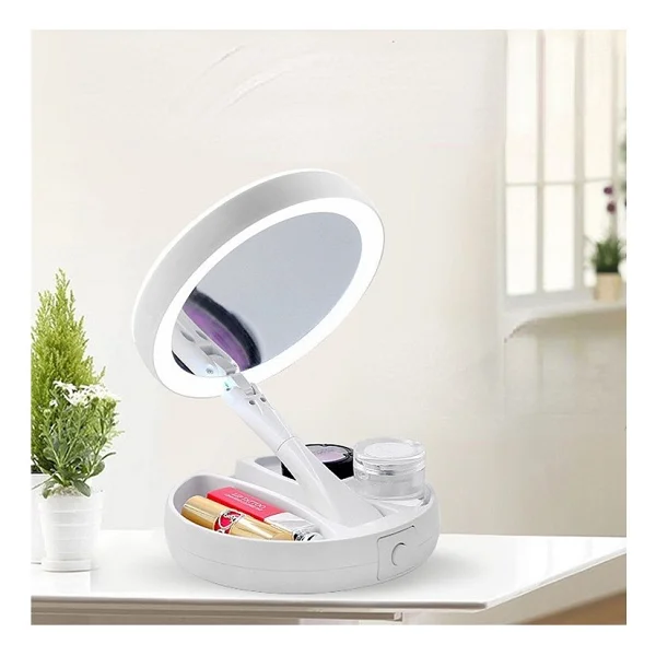 Monozone 10x Katlanabilir Makyaj Aynası - Çift Taraflı - USB Vanity LED Işıklı - Büyüteçli Ayna - Görsel 3