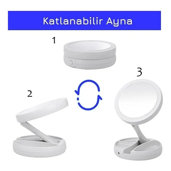 Monozone 10x Katlanabilir Makyaj Aynası - Çift Taraflı - USB Vanity LED Işıklı - Büyüteçli Ayna - Görsel 5