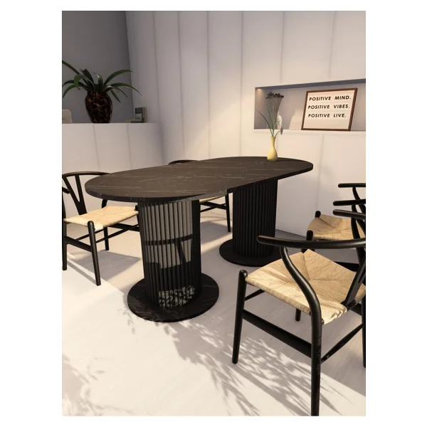 Moka Park Avm Oval Dekoratif Ahşap Ayaklı 6 Kişilik Yemek Masası Mutfak Masası - Beyaz - Görsel 7