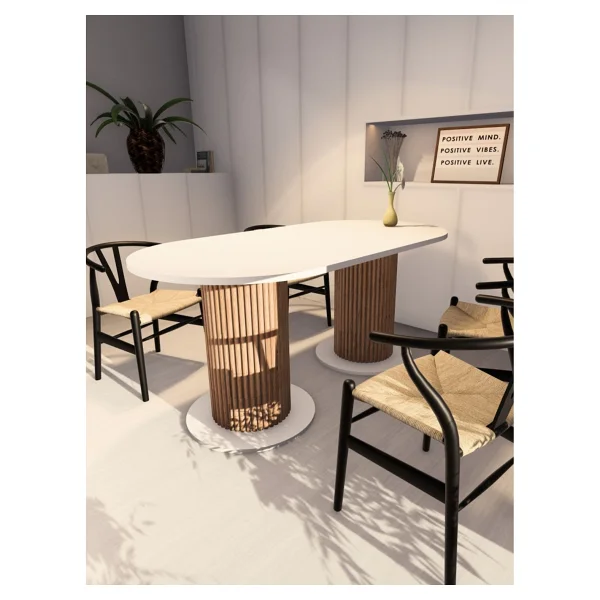 Moka Park Avm Oval Dekoratif Ahşap Ayaklı 6 Kişilik Yemek Masası Mutfak Masası - Beyaz - Görsel 6