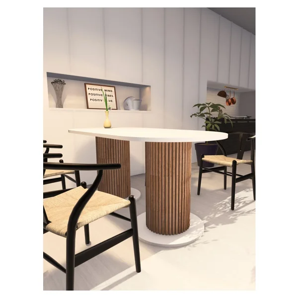 Moka Park Avm Oval Dekoratif Ahşap Ayaklı 6 Kişilik Yemek Masası Mutfak Masası - Beyaz - Görsel 2