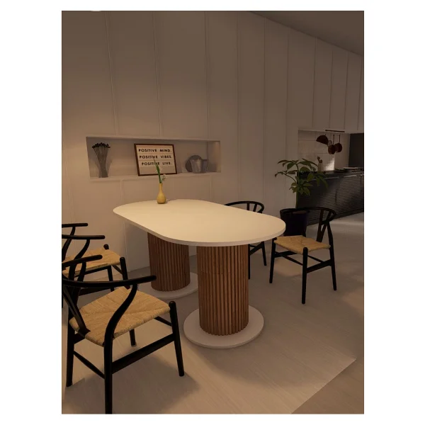 Moka Park Avm Oval Dekoratif Ahşap Ayaklı 6 Kişilik Yemek Masası Mutfak Masası - Beyaz - Görsel 4