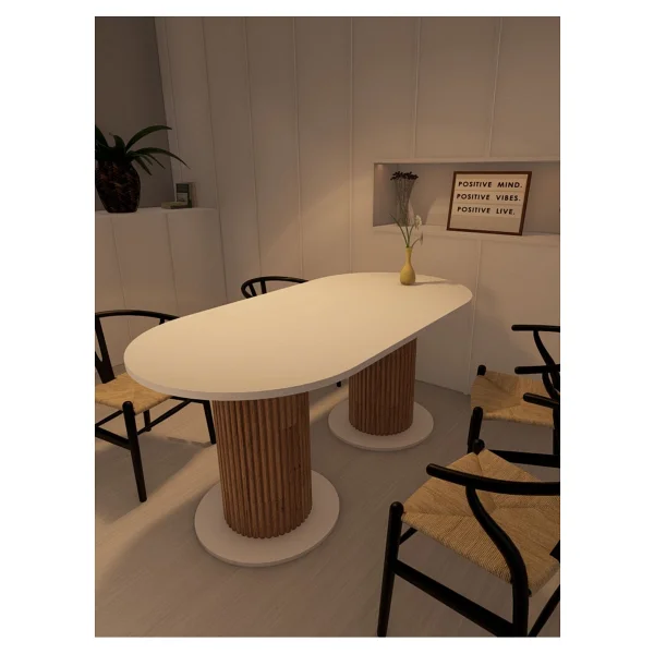 Moka Park Avm Oval Dekoratif Ahşap Ayaklı 6 Kişilik Yemek Masası Mutfak Masası - Beyaz - Görsel 5