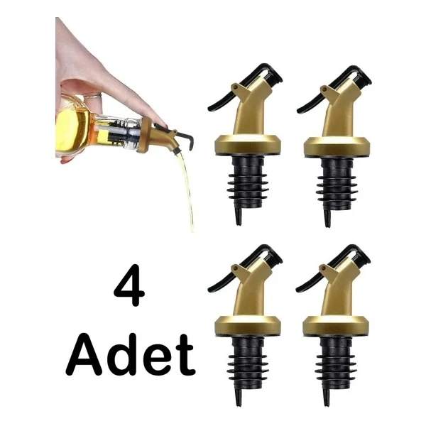 4 Adet Damlatmaz Yağdanlıklık Sirkelik Şişe Ucu Kapağı Tıpası Gold Siyah - Görsel 3