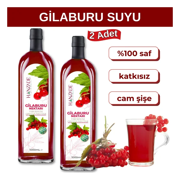 Hanzade Bitkisel Gilaburu Suyu Nektarı 1 Litre X 2 Adet Şeker Ilavesiz Cam Şişe - 2 Lt - Görsel 6