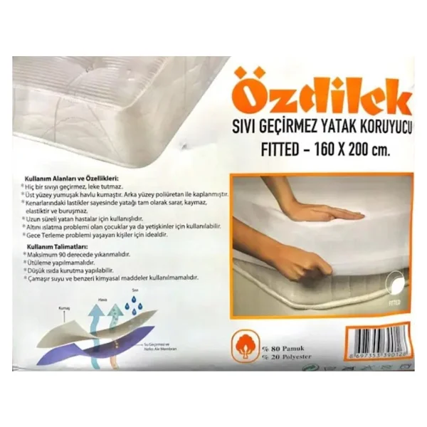 Özdilek Alez Sıvı Geçirmez Yatak Koruyucu Alez Çift Kişilik 180 X 200 - Beyaz - 180 X 200 Cm - Görsel 2