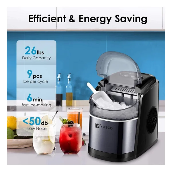 Vosco Set Üstü Buz Makinesi 12 Kg Siyah Güçlü Kompresör ile Hızlı Buz Üretimi - Görsel 4