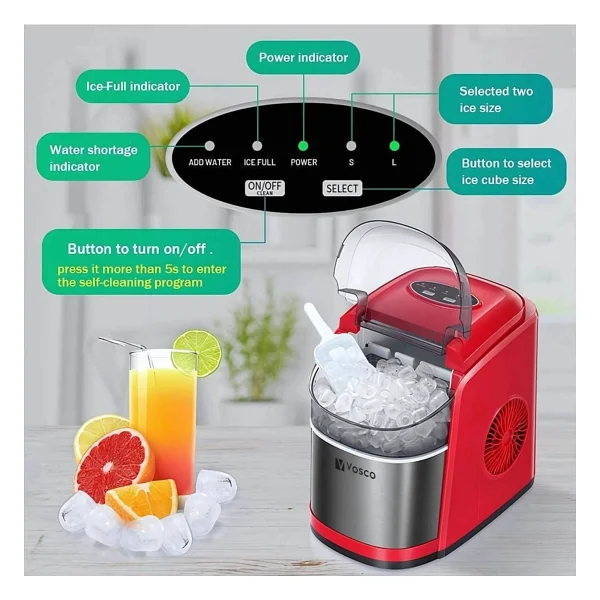 Vosco Set Üstü Buz Makinesi 12 Kg Kırmızı Buz Makinesi - Görsel 3