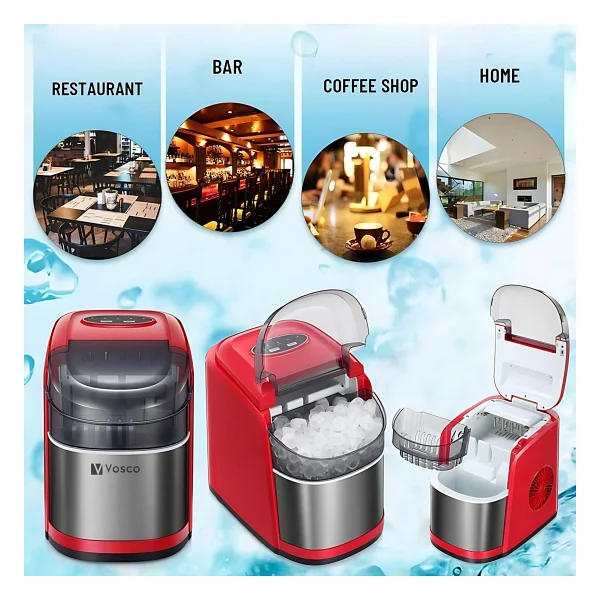 Vosco Set Üstü Buz Makinesi 12 Kg Kırmızı Buz Makinesi - Görsel 6