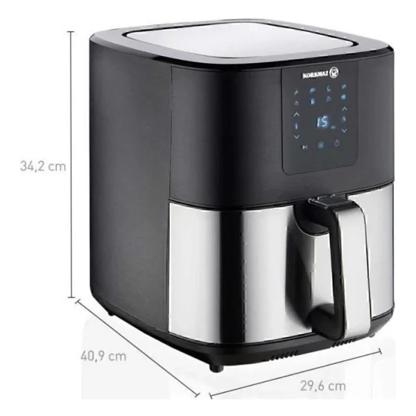 Korkmaz Air Max Yağsız Airfryer 6.5 Lt Tek Hazne İle Zamanlayıcı Özellikli Metal Tasarım - Gri - Görsel 2