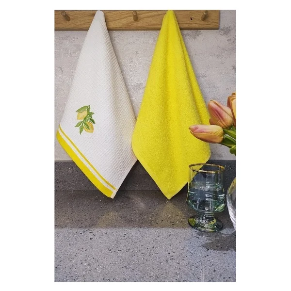 Sevim 2'li Mutfak Havlusu - Pamuk - Nakışlı Kurulama Bezi - 40 X 60 Cm - 40 X 60 Cm - Gül Kurusu - Görsel 8