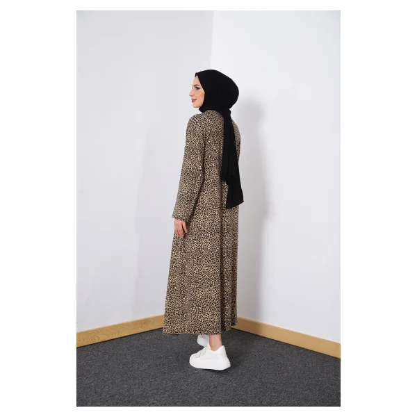 Defka Yandan Bağlamalı Pamuklu Kadın Namaz Elbisesi - Açık Leopar - 2xl - Görsel 3