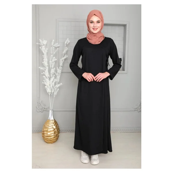 Defka Yandan Bağlamalı Pamuklu Kadın Namaz Elbisesi - 001-Krem - 3xl - Görsel 5