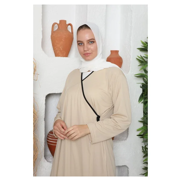Defka Yandan Bağlamalı Pamuklu Kadın Namaz Elbisesi - Açık Leopar - 2xl - Görsel 8