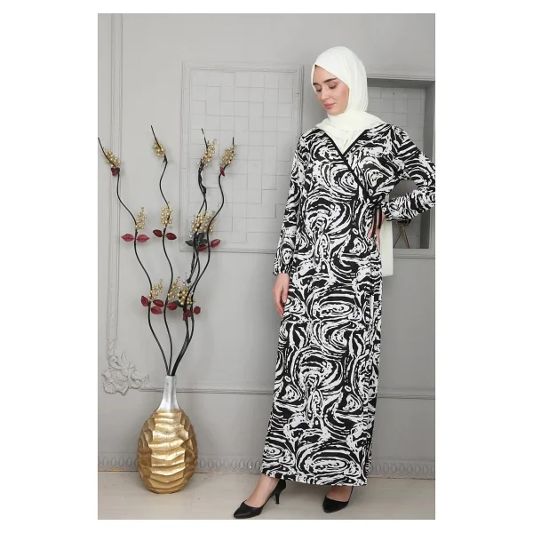 Defka Yandan Bağlamalı Pamuklu Kadın Namaz Elbisesi - 001-Krem - 3xl - Görsel 10