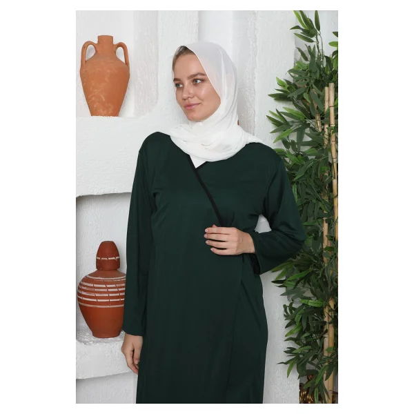 Defka Yandan Bağlamalı Pamuklu Kadın Namaz Elbisesi - Açık Leopar - 2xl - Görsel 9