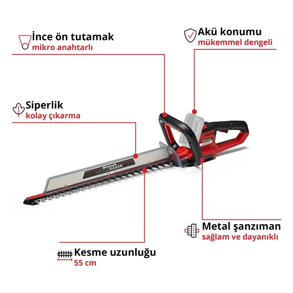 Einhell Arcurra 18/55 Aküsüz Çit Budama Makinesi - Görsel 3
