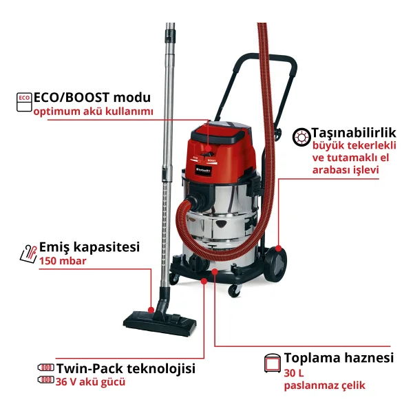 Einhell Te-Vc 36/30 Li S-Solo Akülü Islak Kuru Süpürge - Görsel 4