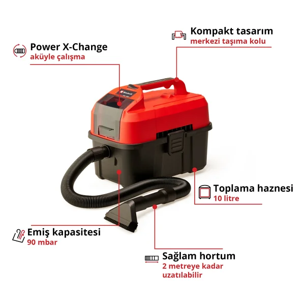 Einhell Te-Vc 18/10 Li-Solo Islak Kuru Akülü Süpürge - Görsel 3