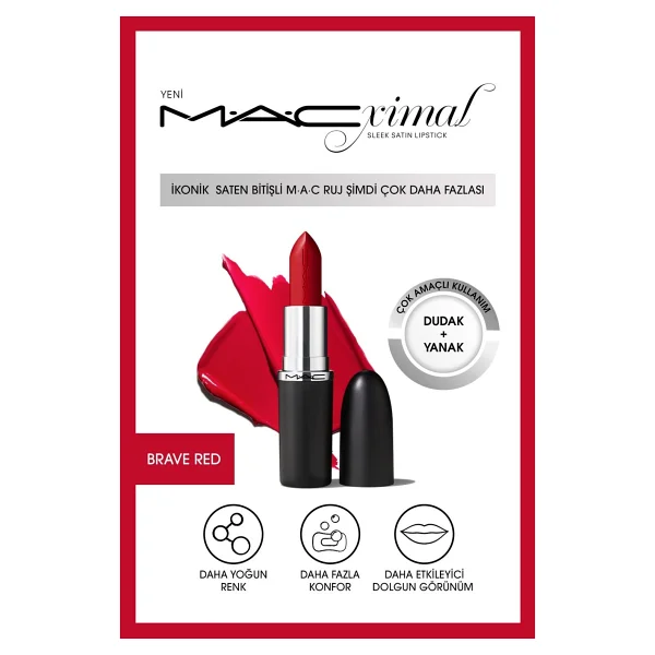 M.A.C Macximal Sleek Satin Brave Red Ruj - Görsel 4