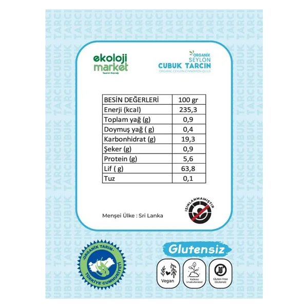 Ekoloji Market Organik Glutensiz Kavanoz Çubuk Tarçın Seylon 25 Gr - Görsel 5