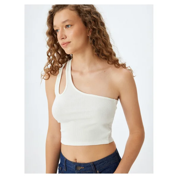 Koton Crop Atlet Tek Omuz Pencere Detaylı Kolsuz - Ekru - XS - Görsel 8