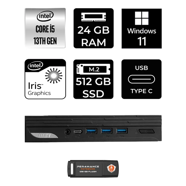 Msı Pro Dp10 Intel Core I5 1340p 24gb 512gb SSD W11p Mini PC & Per4 USB Bellek 13m002eup372 - Görsel 6