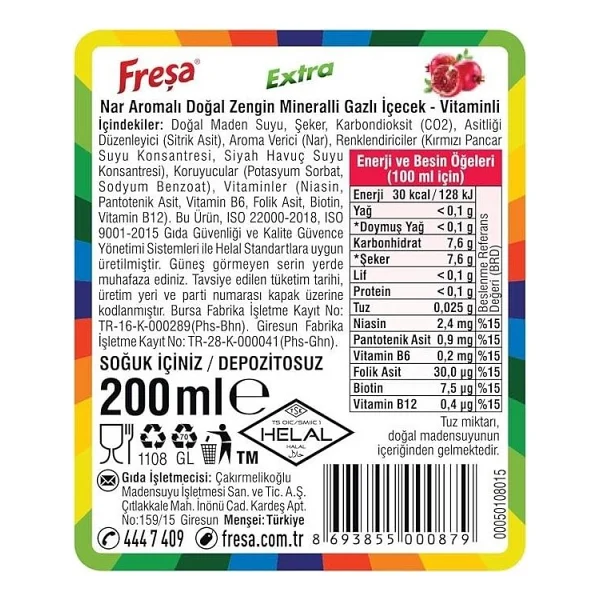 Freşa Extra Nar Aromalı Maden Suyu 24x200 Ml - Görsel 8