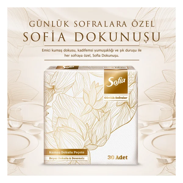Sofia Kumaş Dokulu Beyaz Peçete 30'lu - Görsel 4