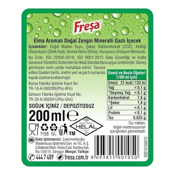 Freşa Elma Aromalı Maden Suyu 200 Ml X 6 Adet - Görsel 3