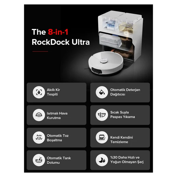 Roborock S8 Maxv Ultra Beyaz Çöp İstasyonlu Akıllı Robot Süpürge - Görsel 8