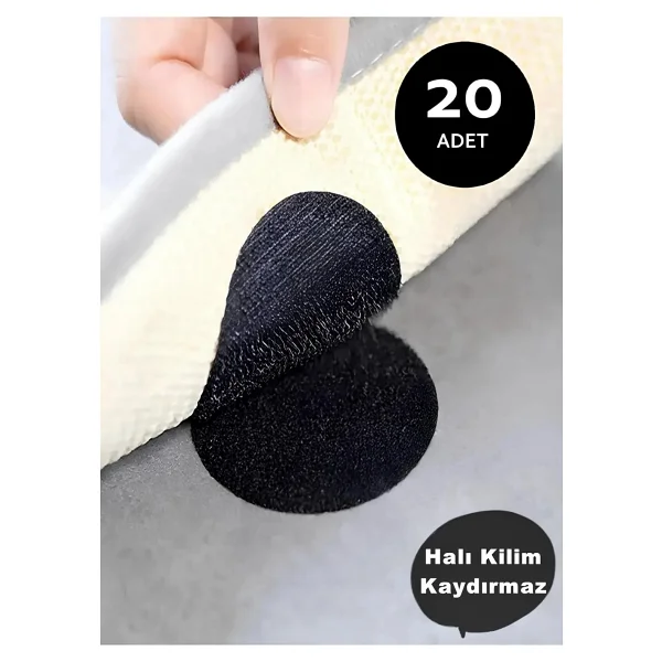 Wenter 20'li Halı Kilim Koltuk Örtüsü Sabitleyici Kaydırmaz Cırt Yıkanabilir Kendinden Yapışkanlı Ped - Siyah - Görsel 5