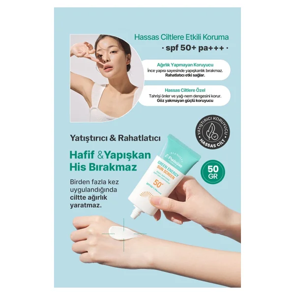 Elensılıa Hassas Ciltlere Özel Yatıştırıcı Spf50+Pa++++ Kore Güneş Kremi Elensilia Green Energy Sun Screen - Görsel 3