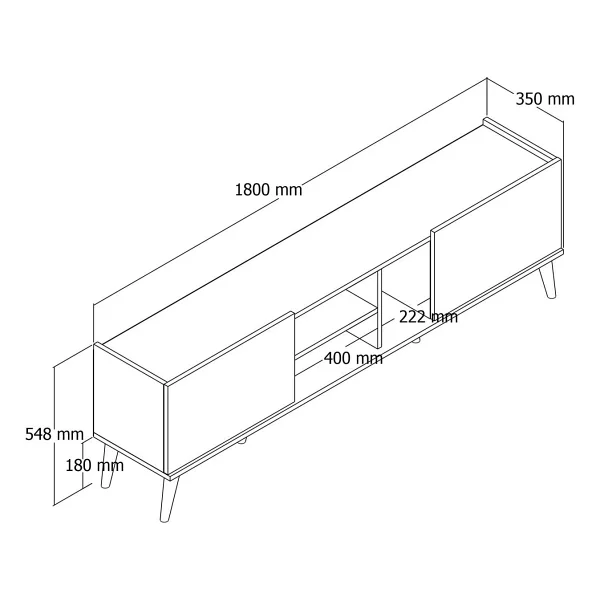 Mezza 1350 Lotus 180 Cm (Ahşap Ayaklı) TV Ünitesi Sepet Rengi - Meşe - Görsel 2