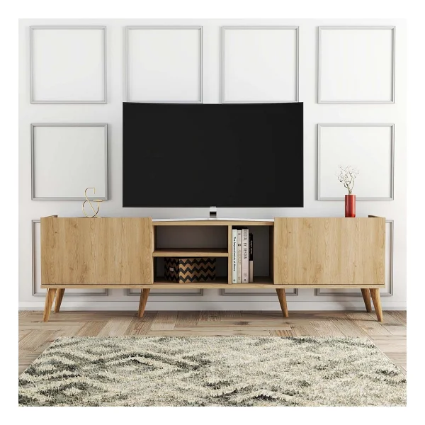 Mezza 1350 Lotus 180 Cm (Ahşap Ayaklı) TV Ünitesi Sepet Rengi - Meşe - Görsel 3