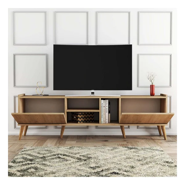 Mezza 1350 Lotus 180 Cm (Ahşap Ayaklı) TV Ünitesi Sepet Rengi - Meşe - Görsel 4